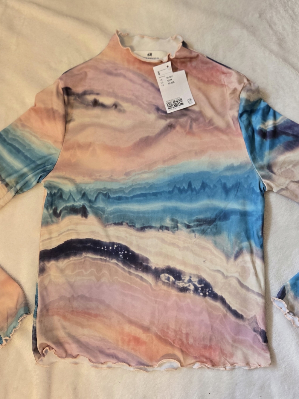H&M Pastel Marble Ruffle Mock Neck Long Sleeve Top